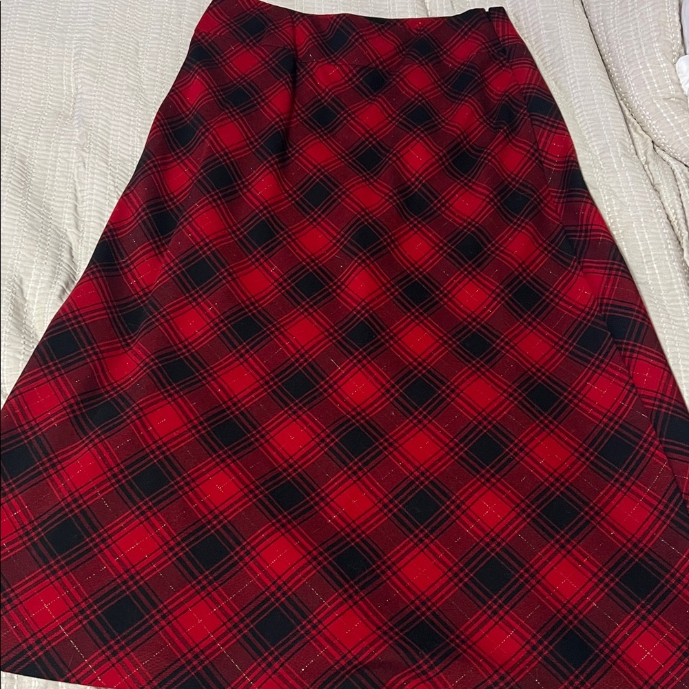 Covington Red Black Gold Plaid Maxi Skirt